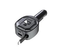 NONDK Adaptador de Carga Rápida PD de 65W con Pantalla de Voltaje, Cargador de Coche con Cable Retráctil para Teléfono, Tableta y Portátil.