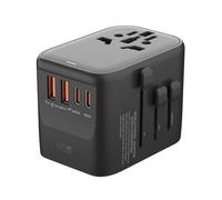 NONDK Adaptador de Viaje Internacional GaN65W, 2 USB 3, Tipo C, Adaptador de Carga Rápida GAN con Enchufe UE, AU. UU. y Reino, Adaptador de Viaje Internacional Negro