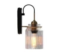 NONDK Aplique de Pared Nórdico Americano 85-165 V, Resistente Al Agua, con Pantalla de Vidrio Transparente Ondulado, Lámpara de Pared Decorativa para Dormitorio, Sala de Estar, Comedor