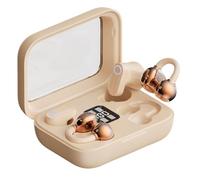NONDK Auriculares BT Duales para Deportes, Auriculares de Música Inalámbricos Bluetooth In-Ear + Auriculares con Clip para la Oreja, de Alcance, Reducción de Ruido, Beige.