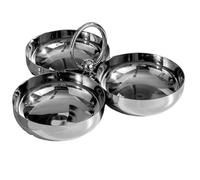 NONDK Bandeja de Acero Inoxidable de 3 Compartimentos para Condimentos, Ideal para Aperitivos y Snacks.
