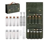 NONDK Bolsa de Portátil para Viajes, Kit de para Acampar con 8 Frascos, 2 Molinillos de Sal y Pimienta, 1 Juego de Aceite en Aerosol.