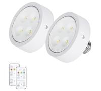 NONDK Bombilla para Lámparas Que Funciona con Pilas, Luces LED de Disco Atornillables con Control Remoto, con Casquillo E26 para Aplique de Pared, Paquete de 2