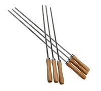 NONDK Brochetas de Acero Inoxidable BBQ Kebab con Manejars de Madera Palitos de Broche de Metal Reutilizables Planos con Bolsa de Almacenamiento 6 Piezas