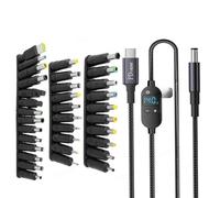 NONDK Cable de Alimentación Tipo C A CC, Cable de Carga de Voltaje Ajustable USB-C A 5 V-28 V, 34 Conectores de CC para Computadora Portátil.