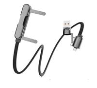 NONDK Cable de Cargador 2 en 1 de 240W con Soporte para Teléfono Rotatorio de 360° Carga Rápida Adaptador USB y Type-C para Coche y Hogar