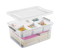 NONDK Caja de Almacenamiento de Plástico de 17 Cuartos con Bandeja Extraíble, Organizadores y Contenedores de Almacenamiento Apilables para Materiales de Arte y Manualidades.