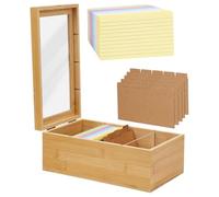 NONDK Caja de Madera para Fichas con 300 Fichas Rayadas, 5 Fichas de Papel para Oficina, Escuela, Estudio (3 X 5)
