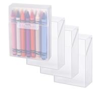 NONDK Caja de Plástico Transparente para Crayones de 4 Piezas, con Capacidad para 24 Crayones, con Tapa Abatible y A Presión, Ideal para Útiles Escolares y de Oficina.