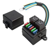 NONDK Caja de Relé de Fusible Pre-Cableada de 12V con 2 Relés y 6 Fusibles de Cuchilla ATC/ATO, Bloque de Relé de 5 Pines y Kit para Coches y Camiones.