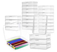 NONDK Cajas de Crayones de Plástico con Tapa (Paquete de 24) Transparentes, Apilables, para Almacenar Crayones A Granel, Organizadores para Aulas y Arte.