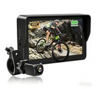 NONDK Cámara de Visión Trasera para Bicicleta AHD 1080P con Monitor de Pantalla de 5'', Soporte Giratorio de 360°, Batería de 10000 MAh, Espejo para Manillar de Bicicleta