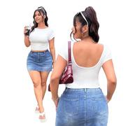 NONDK Camiseta de Verano para Mujer, de Talla Grande, Combinable, Sencilla, con Espalda Descubierta y Corte Ajustado XL