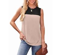NONDK Camiseta Sin Mangas Informal de Verano con Cuello Redondo y Bloques de Color para Mujer, Color Negro y Albaricoque XL