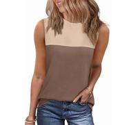 NONDK Camiseta Sin Mangas Informal de Verano con Cuello Redondo y Bloques de Color para Mujer, Color Marrón, Talla XL