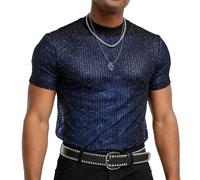 NONDK Camiseta Transparente de Brillante para Hombre, Camiseta de Corta Transparente Rave XXXL