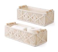 NONDK Cestas de Almacenamiento de Macramé, Caja de Decoración, Tejida A Mano, Estante Organizador para Inodoro, Juego de 2, A