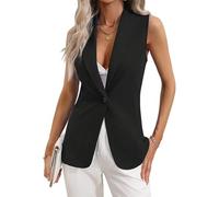 NONDK Chaleco Sin Mangas para Mujer, Blazer con Solapa Abierta, Cuello en V, un Botón, Traje de Trabajo Negro S
