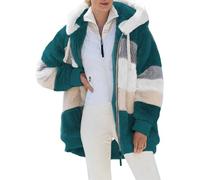 NONDK Chaqueta de Invierno para Mujer, con Capucha, Diseño de Patchwork y Bloques de Color, con Bolsillos Verde L