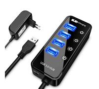 NONDK Concentrador USB de 4 Puertos 3.0, Cargador para Smartphone, Accesorios Múltiples con Adaptador de Corriente para Ordenador, PC, Portátil, Enchufe Europeo