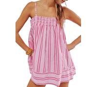 NONDK Conjunto de 2 Piezas de Pijama para Mujer, con Top Corto Sin Mangas con Dobladillo Fluido y Rayas Y2K + Pantalones Cortos de Cintura Alta. Rosa M