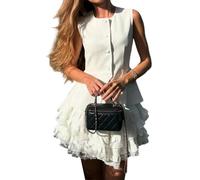 NONDK Conjunto de 2 Piezas para Mujer: Chaleco Sin Mangas y Minifalda Crema L