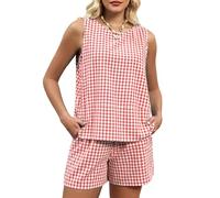 NONDK Conjunto de 2 Piezas para Mujer: Top Sin Mangas con Cuello Redondo y Pantalón Corto A Juego con Bolsillos. 11 S