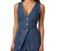 NONDK Conjunto de Dos Piezas de Mezclilla para Mujer, Informal, Sin Mangas, con Cuello en V, Chaleco Vaquero y Pantalones Cortos de Cintura Alta, Conjunto Deportivo L