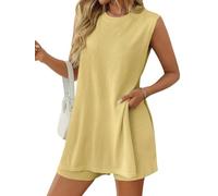 NONDK Conjunto de Dos Piezas de Suéter y Pantalones Cortos A Juego para Mujer, Ropa de Verano para Viajes y Vacaciones, Sin Mangas, de Punto. Amarillo XL