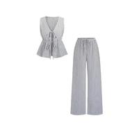 NONDK Conjunto de Dos Piezas de Verano para Mujer, con Estampado de Rayas, Sin Mangas, con Cordones, Camiseta Sin Mangas y Pantalones para Playa Negro L