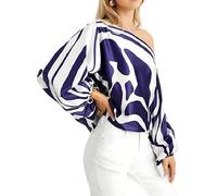 NONDK Conjunto de Dos Piezas Holgado de Otoño para Mujer, con Hombros Descubiertos, Estampado, Larga, Informal, para Salir, Pantalones Anchos L