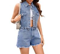 NONDK Conjunto Informal de Negocios para Mujer: Conjunto de Dos Piezas de Mezclilla, Blazer Sin Mangas, Chaleco y Pantalones Cortos, Jeans XL