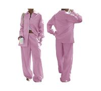 NONDK Conjunto Informal Holgado de Dos Piezas A Rayas para Mujer, Pantalones con Cordón y Cintura Elástica, y Camisa Elegante con Botones. Rosa S