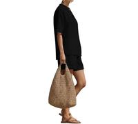NONDK Conjuntos Cortos de 2 Piezas para Mujer, Conjuntos de Verano para Estar en Casa, Conjuntos Casuales de Corta, Conjunto A Juego Moderno Negro XL