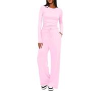NONDK Conjuntos de 2 Piezas para Mujer, Conjuntos de Otoño, Chándales de Larga y Pierna, Conjuntos Casuales para Estar en Casa, Conjuntos A Juego. Rosa L