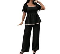NONDK Conjuntos de 2 Piezas para Mujeres: Parte Superior y Pantalones de Pierna, Conjuntos de Viaje y Descanso Negro XL