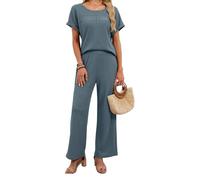 NONDK Conjuntos de Dos Piezas para Mujer, para Viajes de Verano, Vacaciones, Conjuntos de Corta, Pantalones Anchos. Grisáceo L
