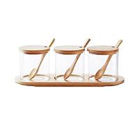 NONDK Contenedor de Condimentos de Bambú con Tapa y Cuchara. Juego de Caja para Condimentos, Utilizado para Almacenar Condimentos, Sal y Azúcar.