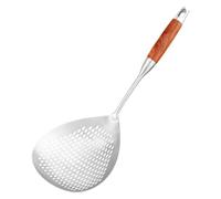 NONDK Cuchara Ranurada para Espumadera Grande - Cuchara para Espumadera de Acero Inoxidable 304 con Manejar de Madera, Cuchara para Freidora de 16 Pulgadas de Profundidad