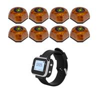 NONDK de Buscapersonas Inalámbrico para Restaurantes con 8 Botones Llamada y 1 Receptor Reloj Pulsera para Camareros. Llamada para Bares y Cafeterías. Enchufe Europeo.