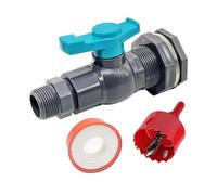 NONDK El Kit de para Barril de Lluvia con Perforadora Incluye Cinta de Sellado de Rosca de Válvula de Bola para Mamparo de PVC y Macho de 3/4 Pulgadas para Jardín