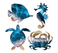 NONDK Esculturas de Pared DecoracióN de Arte de Pared Al Aire Libre de Metal, Tema de DecoracióN de Mar de Piscina de Playa con DecoracióN de Cangrejo de Tortuga Marina de Metal