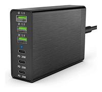 NONDK EstacióN de Carga USB de Escritorio de 6 Puertos y 96 W con 3 Puertos USB-C y Puertos QC3.0, Cargador RáPido PD de 20 W con Enchufe de la UE