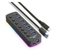 NONDK Hub de Escritorio RGB Type-C 3.0 con 7 Puertos de Datos para Laptop, PC y Juegos.