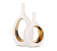 NONDK Jarrón y Dorado, Jarrones de Cerámica Blancos, Decoración del Hogar, Jarrón Moderno Minimalista con Forma de Círculo y Agujero