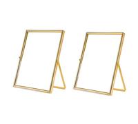 NONDK Juego de 2 Marcos de Fotos Flotantes Dorados, Marcos de Fotos de Vidrio MetáLico de Regalo, para ExhibicióN Vertical en la Mesa