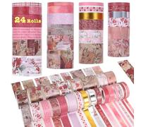 NONDK Juego de 24 Rollos de Cinta Washi Vintage, Cinta Decorativa Floral para Scrapbooking y Diarios Basura.