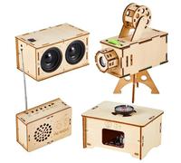 NONDK Juego de 4 Rompecabezas de Madera, Kit de Manualidades para Hacer Mismo, Altavoz, Radio, Gramófono, Proyector, Práctica de Soldadura, Kits Electrónicos para Hacer Mismo