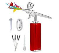 NONDK Juego de Aerógrafo Inalámbrico con Compresor, Kit de Aerógrafo de Alto Flujo de Aire, Herramienta de Pintura en Miniatura, Aerógrafo para Decoración de Pasteles, Color Rojo