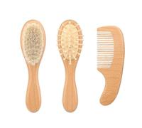 NONDK Juego de Cepillos para el Cabello de Recién Nacido - Cepillo y Peine de Madera con Cerdas Suaves de Cabra para Bebés, Kit de Aseo para Recién Nacidos
